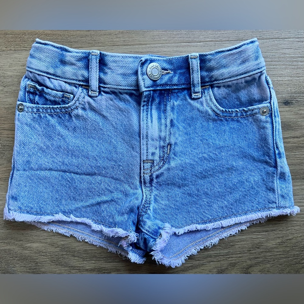 babyGap Cotton Denim Frayed Hem Shorts with Adjustable Waistband, Size 3 years